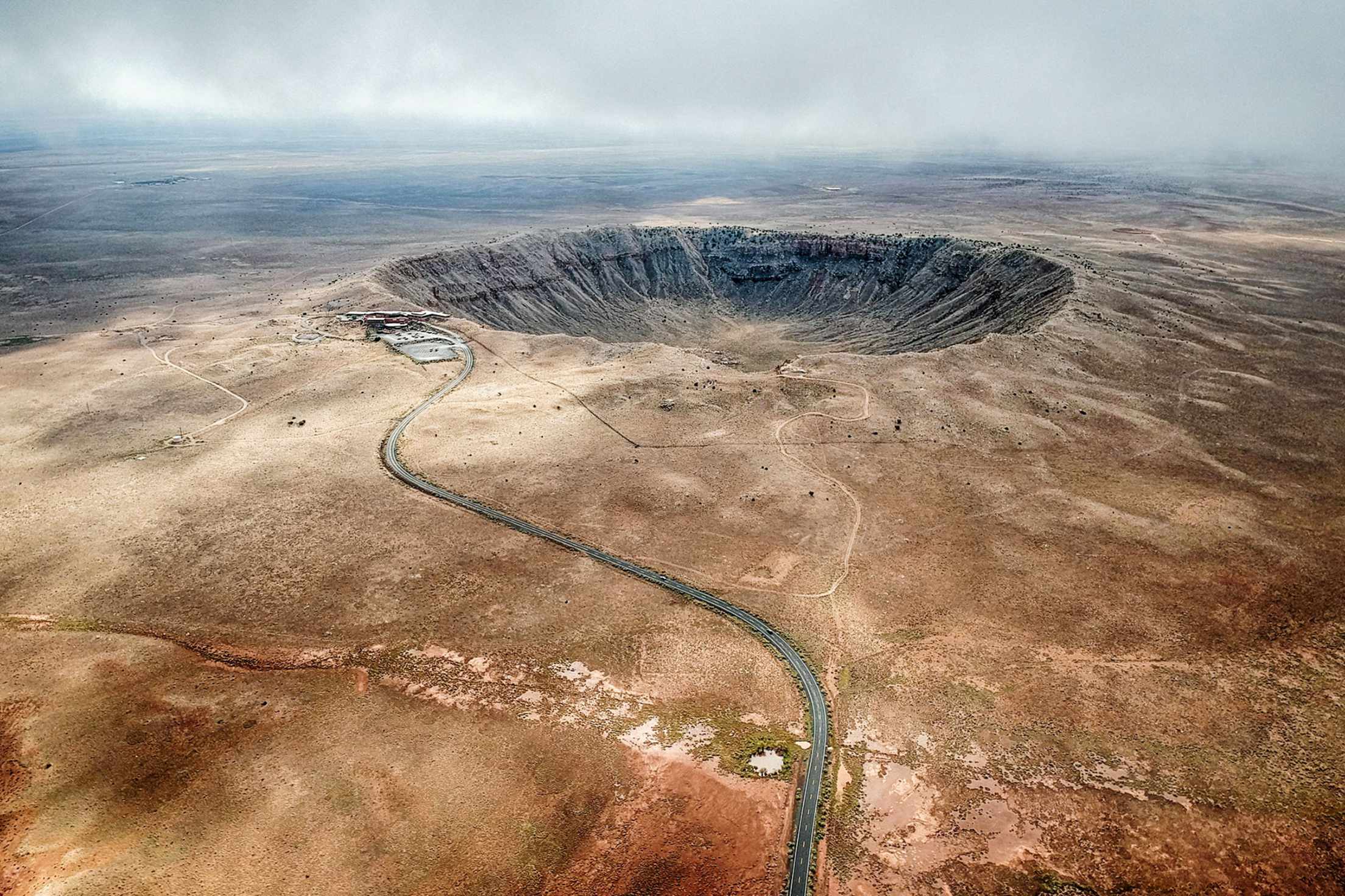 Aerial view of Meteor Crater near Winslow, Arizona.