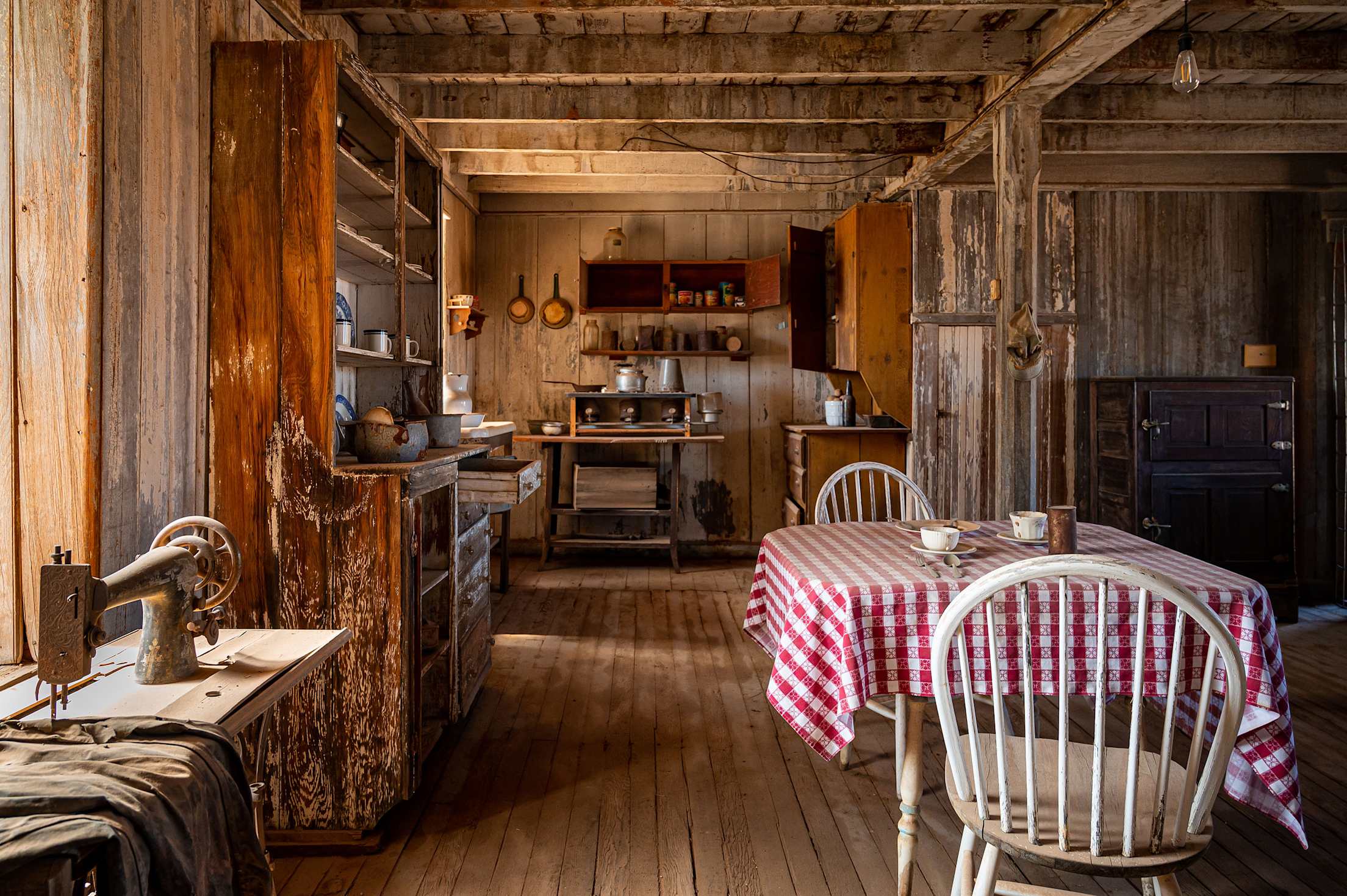 Inside living quarters in a historic building in the Vulture City ghost town in Arizona.