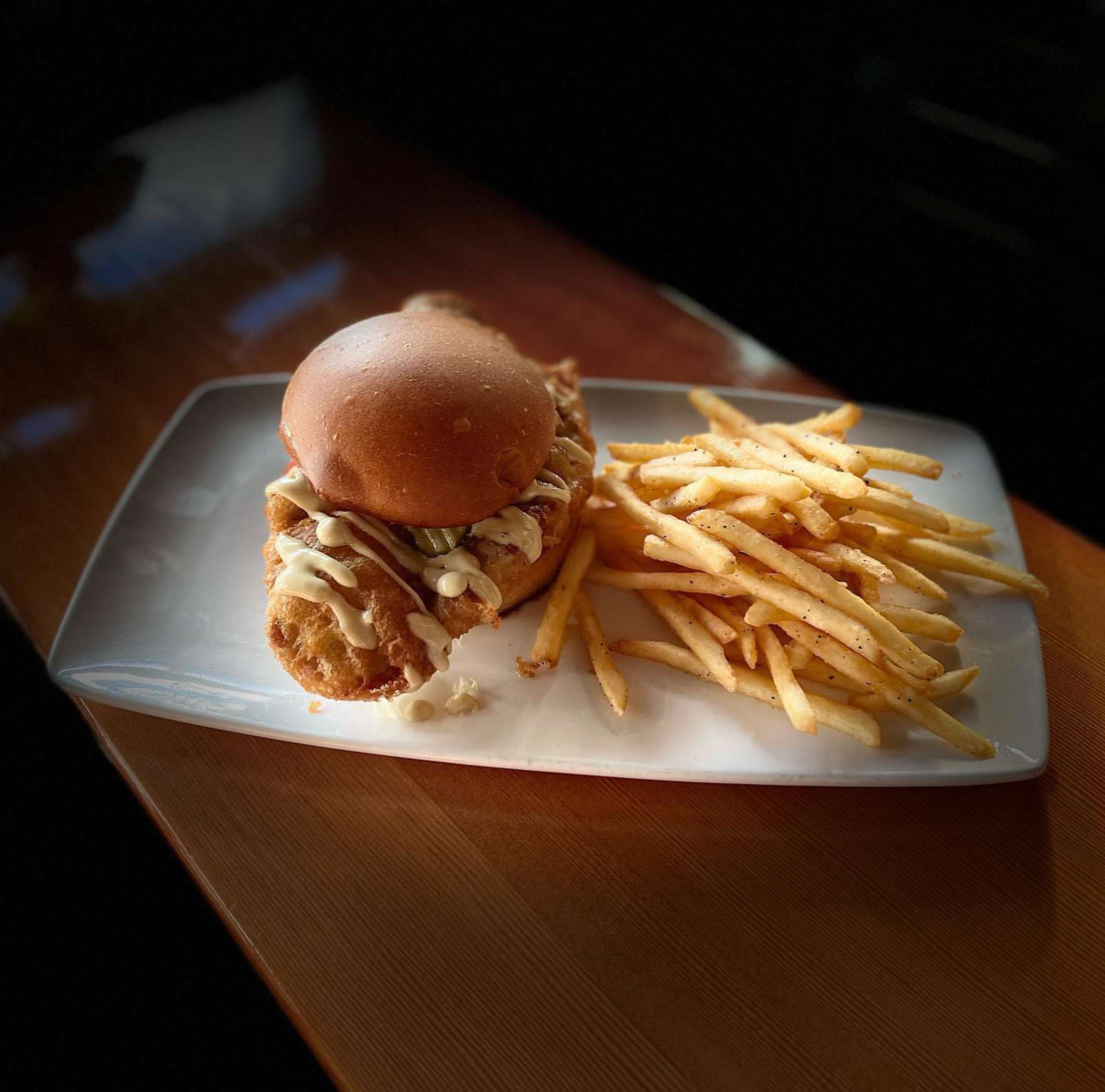 Burger and fries from Montana Ale Works.