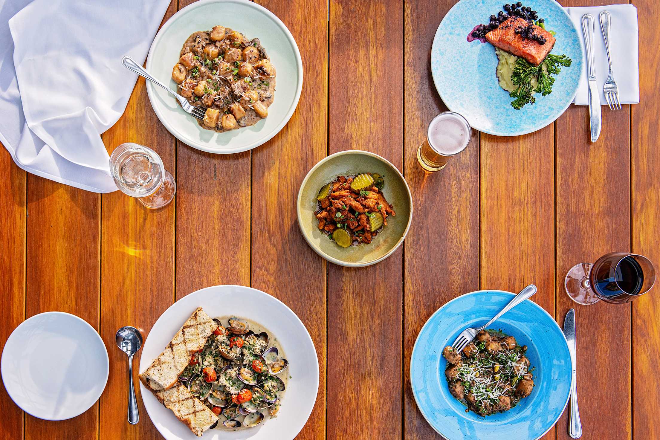 Seafood and gnocchi from Qualicum Beach Café on their patio.