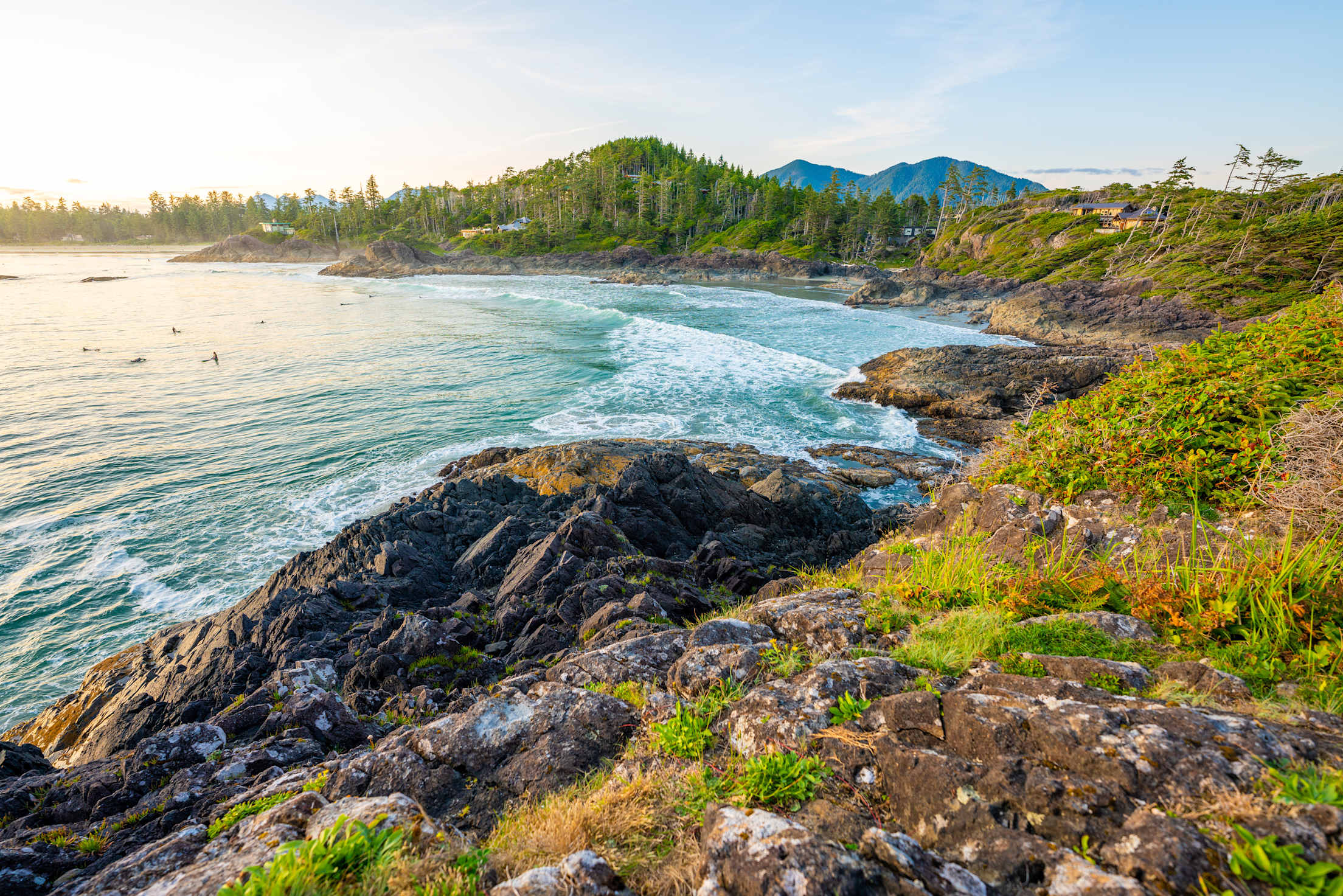 Sunset over Tofino Harbour on Vancouver Island, British Columbia.
