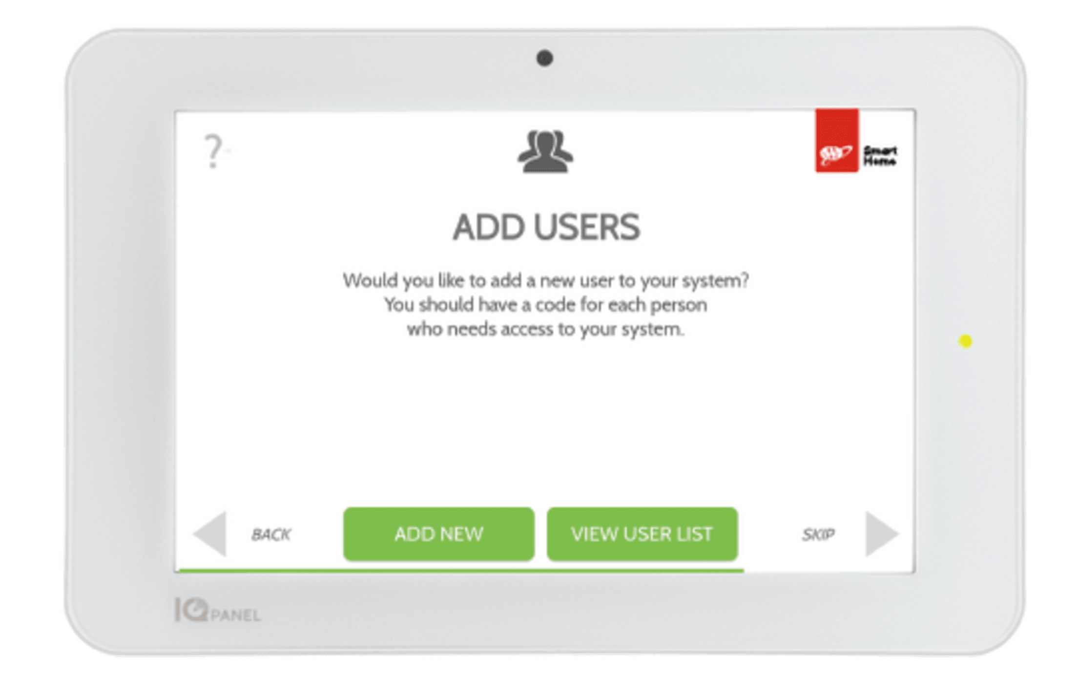 Control Panel settings add users screen