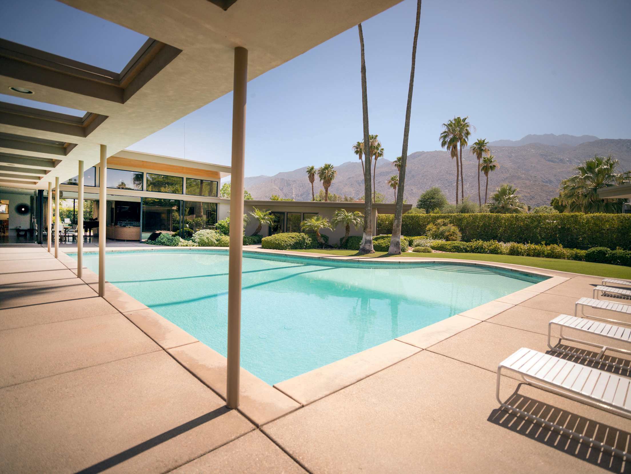 The grand piano pool at Frank Sinatra Estate in Twin Palms, California.