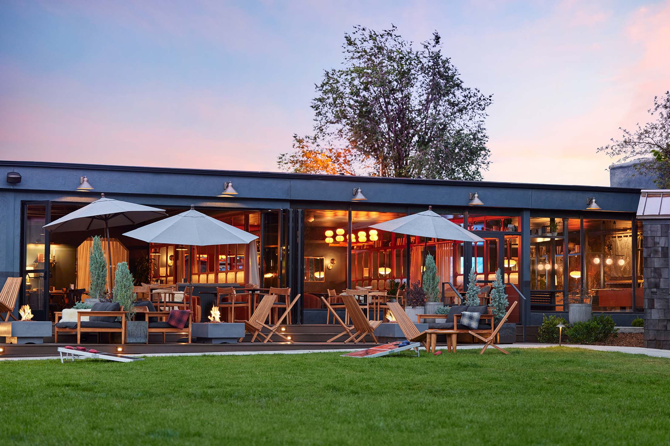 The lawn and deck at High Country Motor Lodge in Flagstaff, Arizona.
