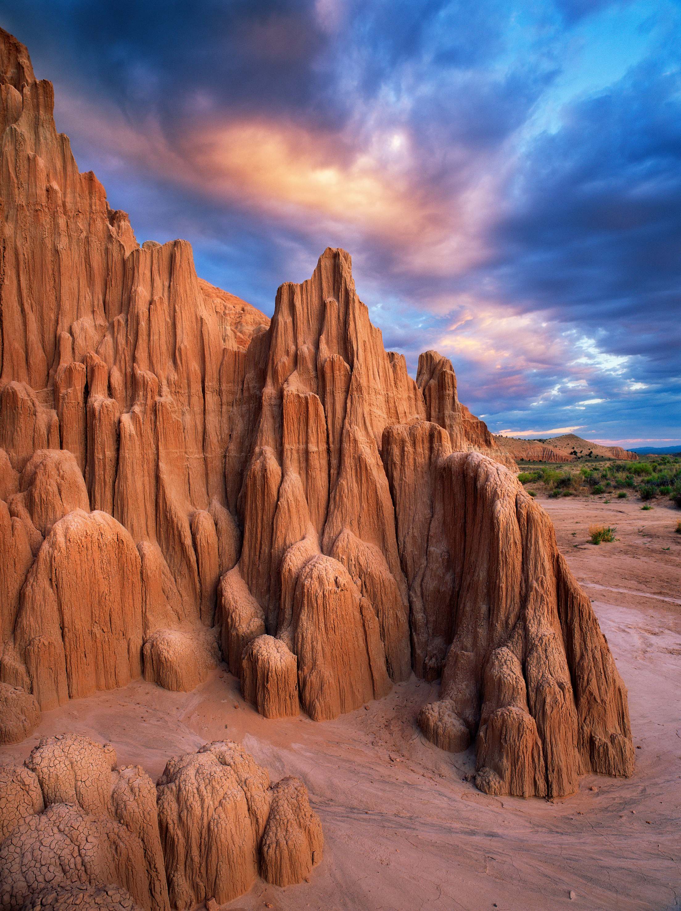 Cathedral Gorge State Park in Nevada at sunset.