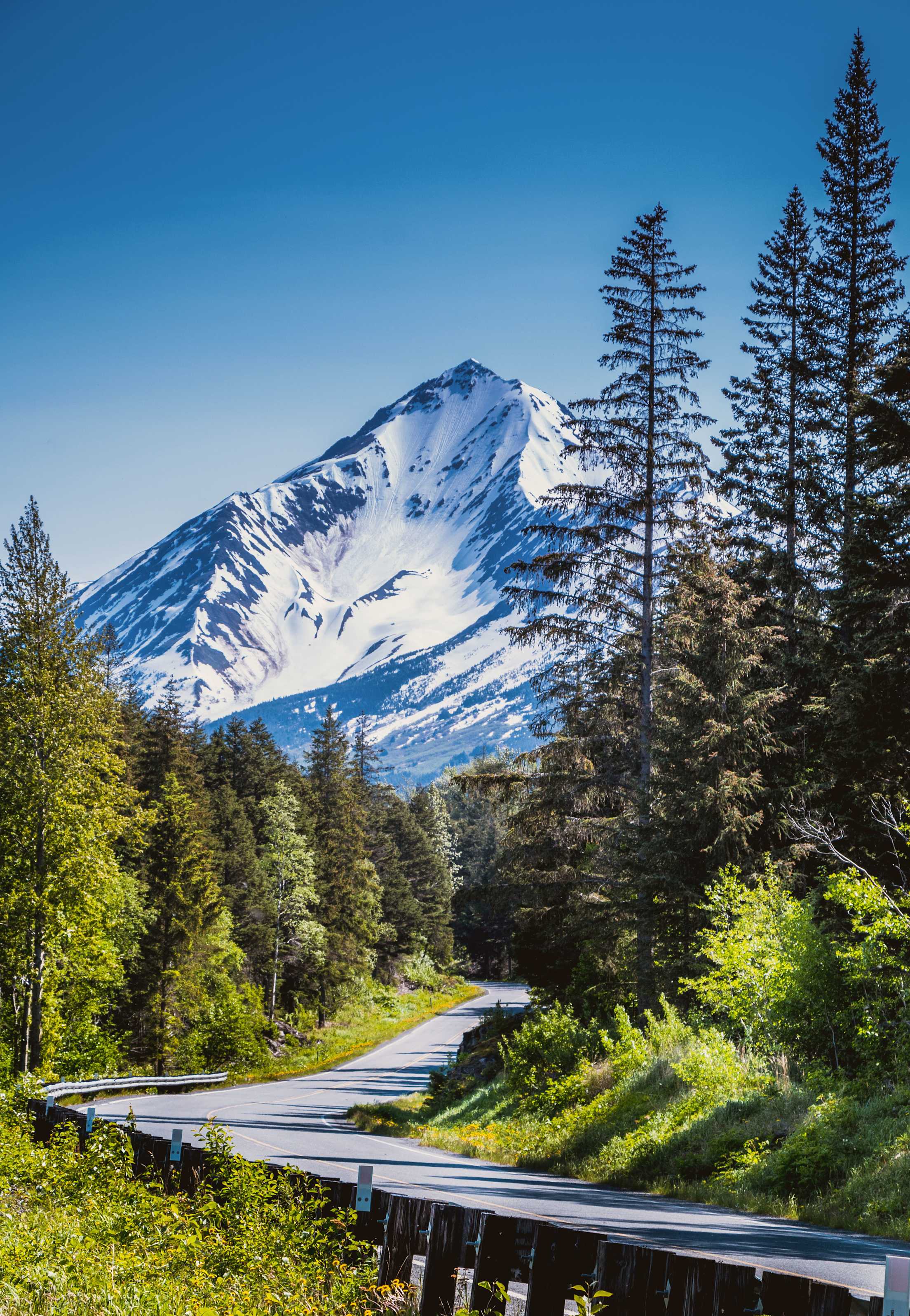 Curved scenic drive on Hope Highway, Alaska