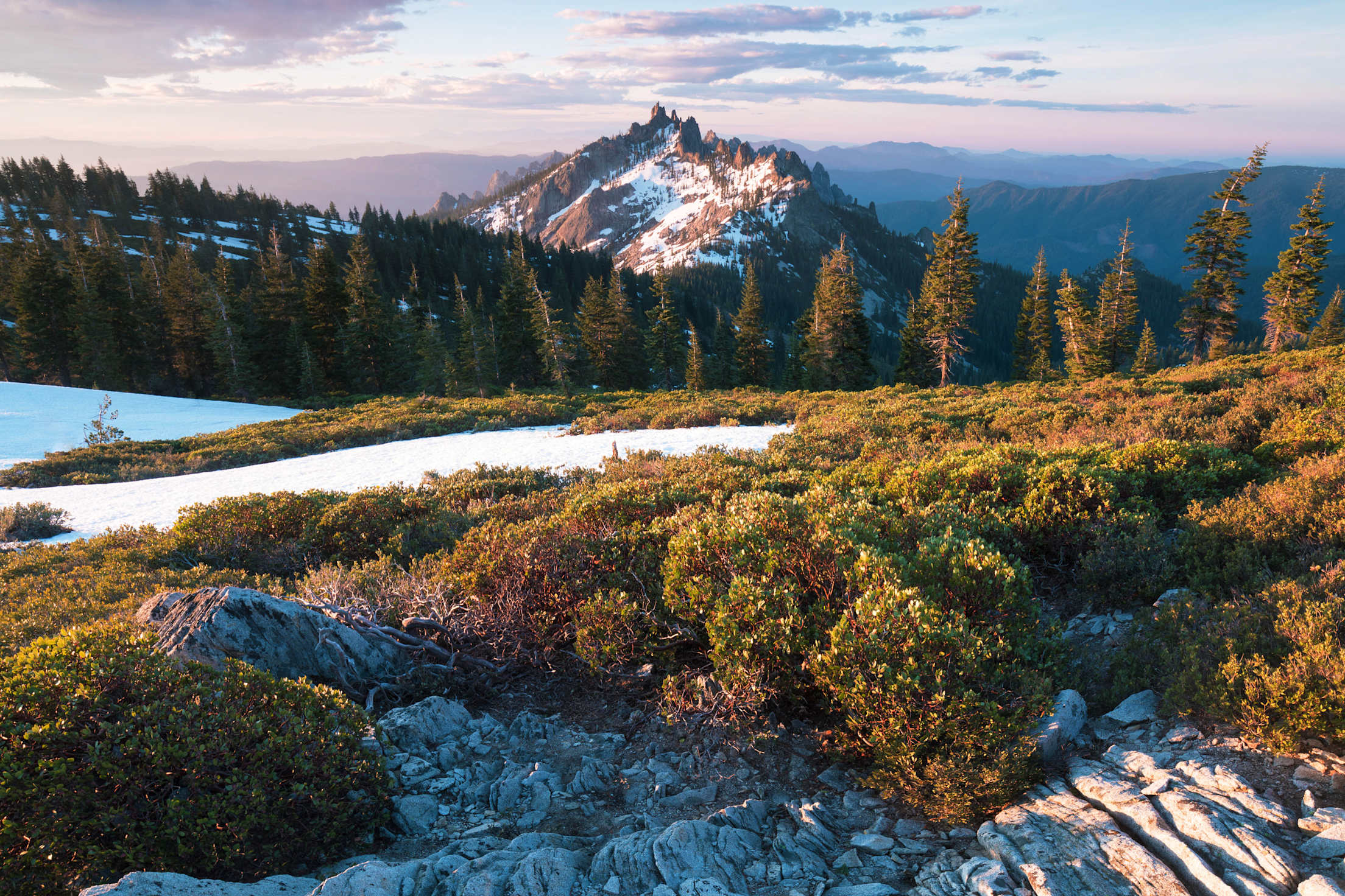 View of Castle Dome from Castle Crags State Park in California.