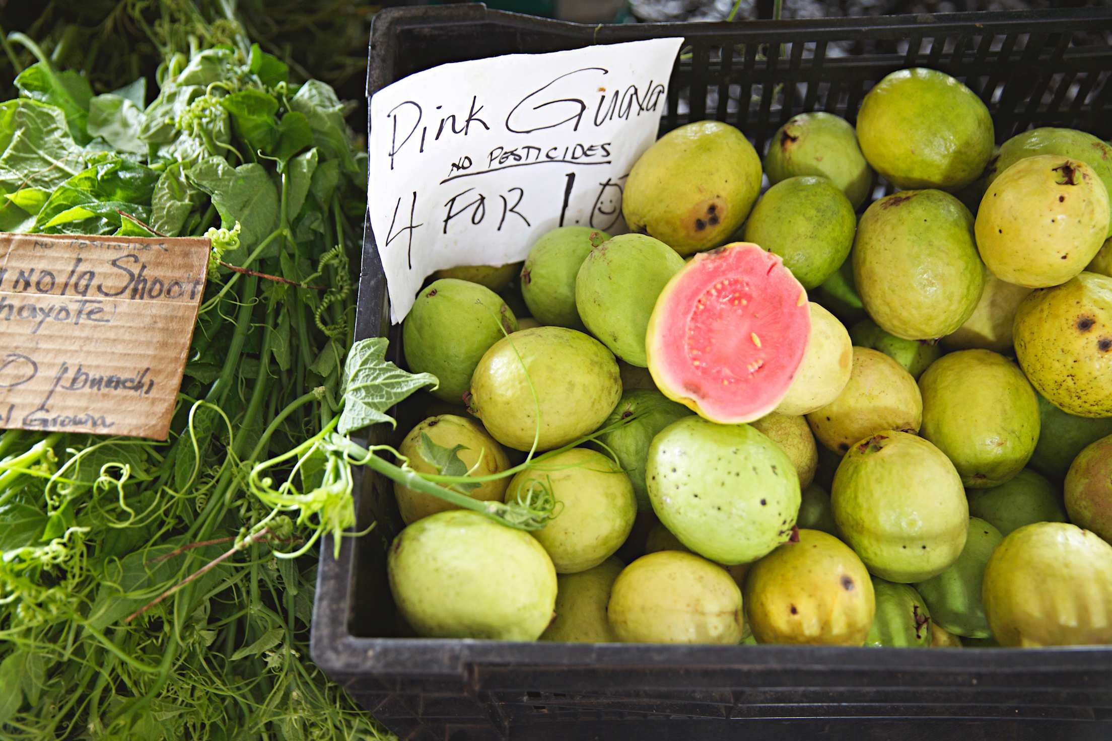 Pink guava for sale at the Hilo, Hawaii, farmers market.