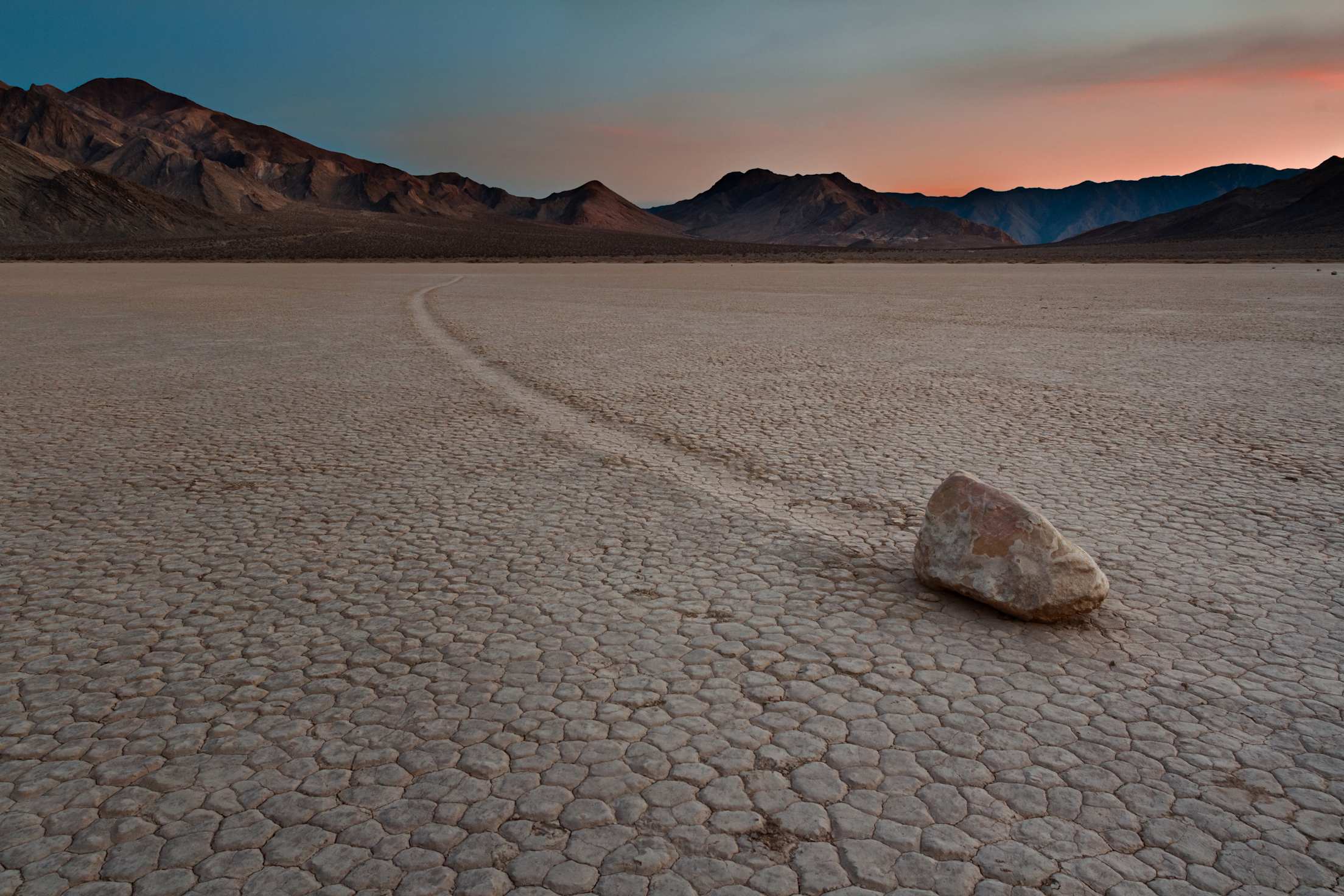 Famous sailing stones on Racetrack Playa in Death Valley National Park, California