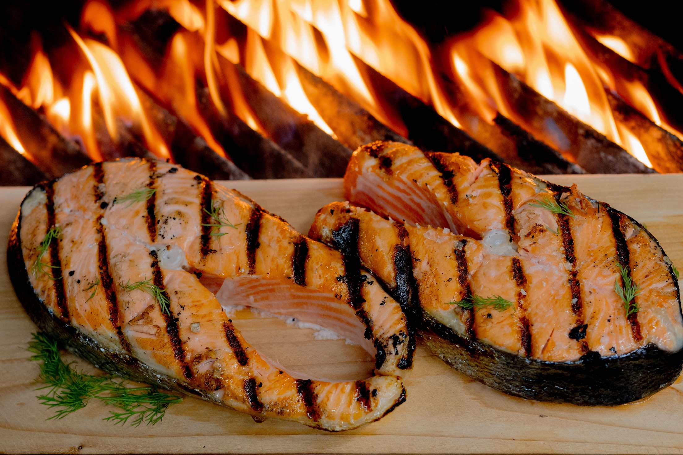 Salmon on cedar planks at Ludvig’s Bistro in Sitka, Alaska.