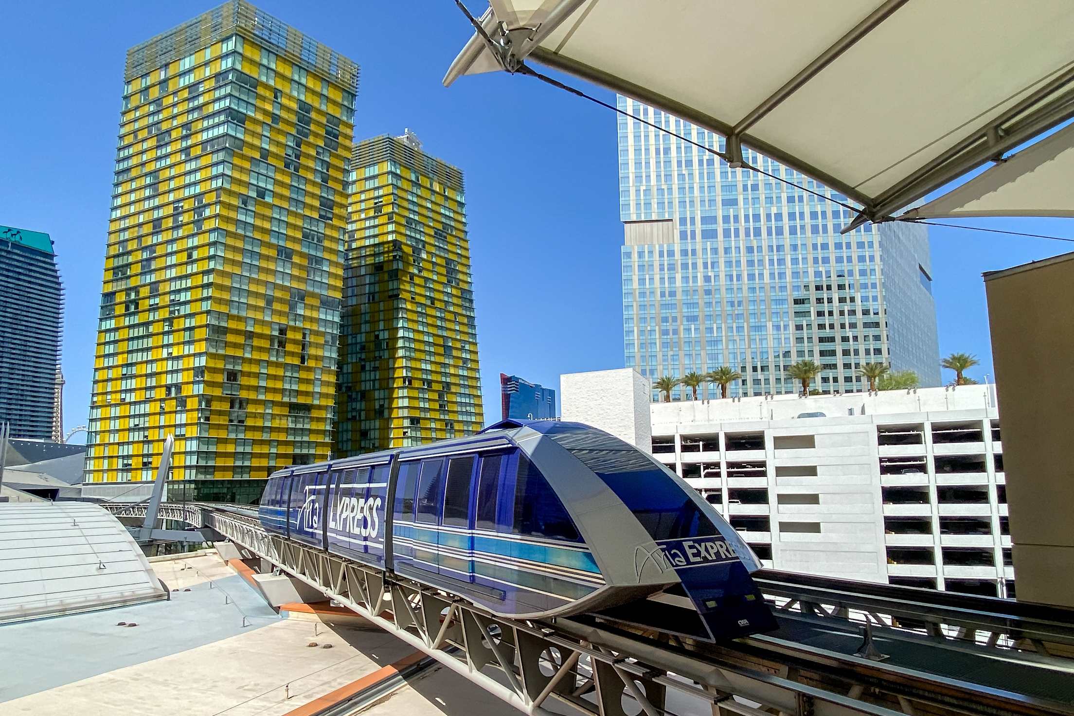 The Las Vegas Monorail pulls into the City Centre terminal.