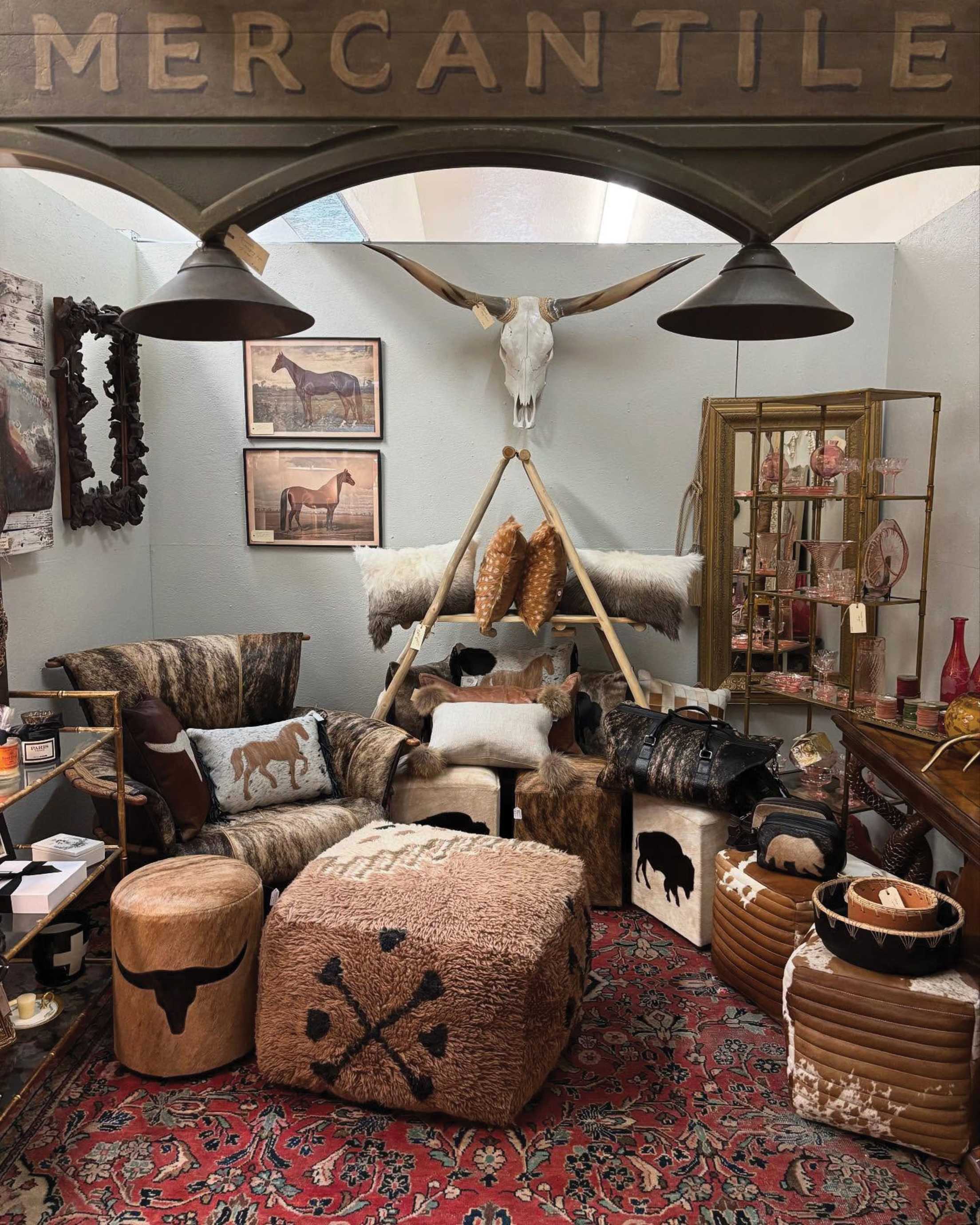 kitschy cowboy decor inside an antique store