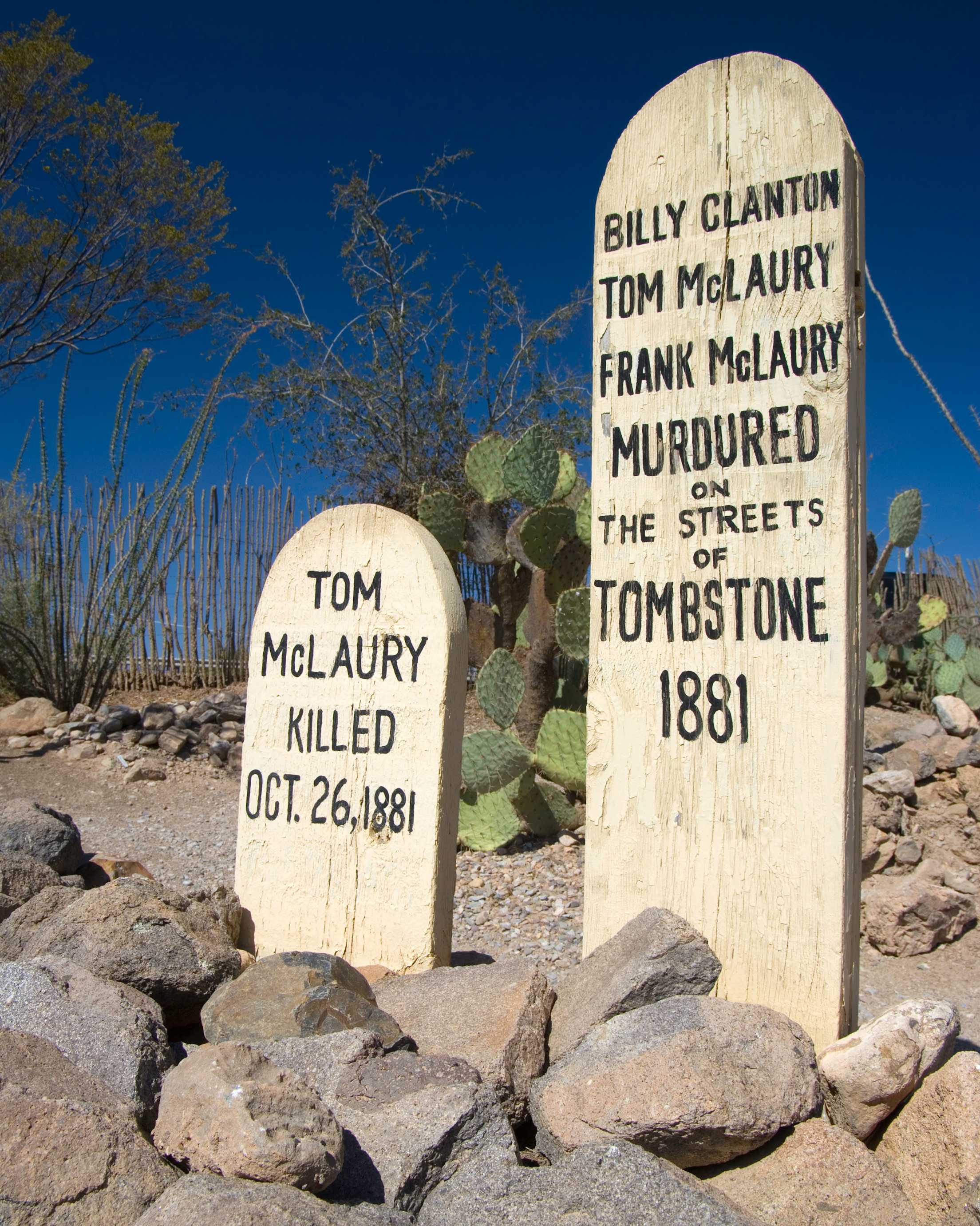 Grave markers from 1881 in Tombstone, Arizona