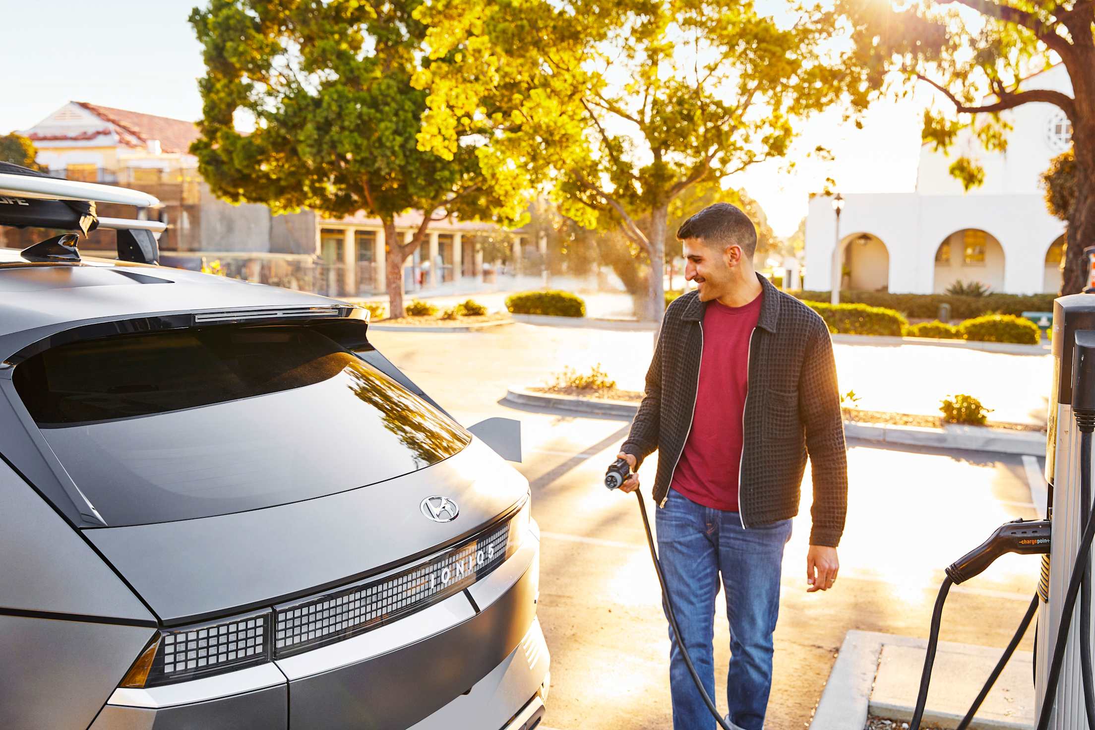 An EV driver about to charge his Hyundai Ionic SUV. 