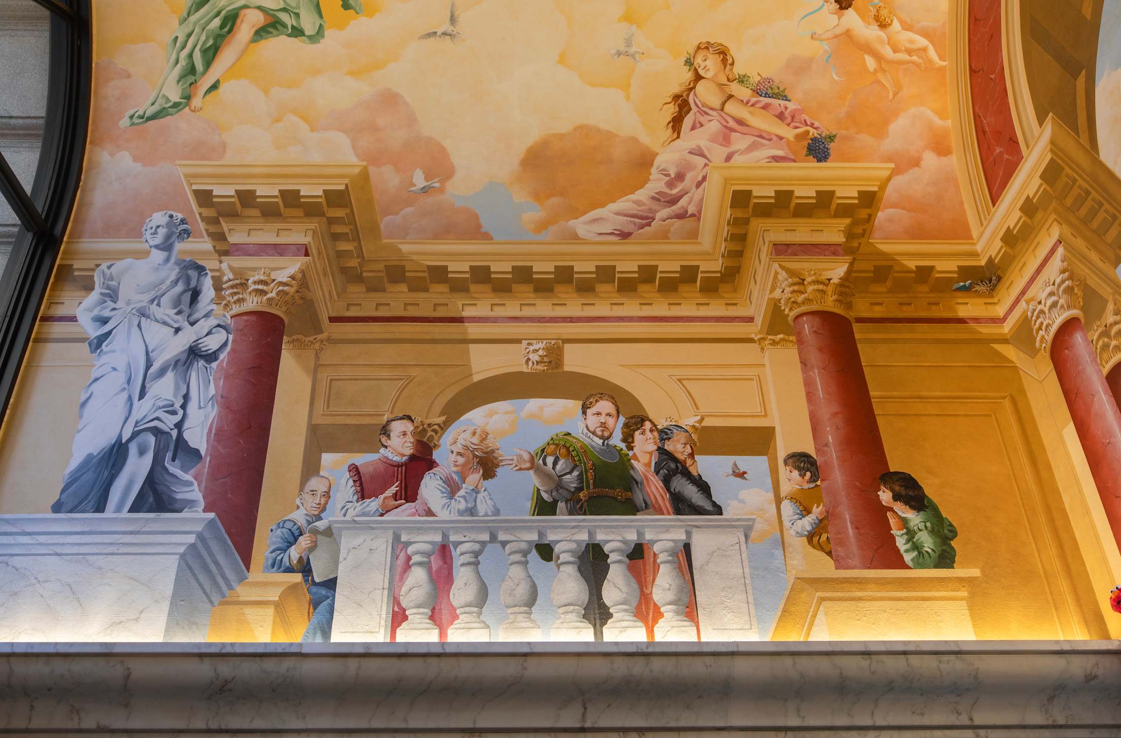 a renaissance-style mural showing important figures in California history, including Harvey Milk and Mary Ellen Pleasant