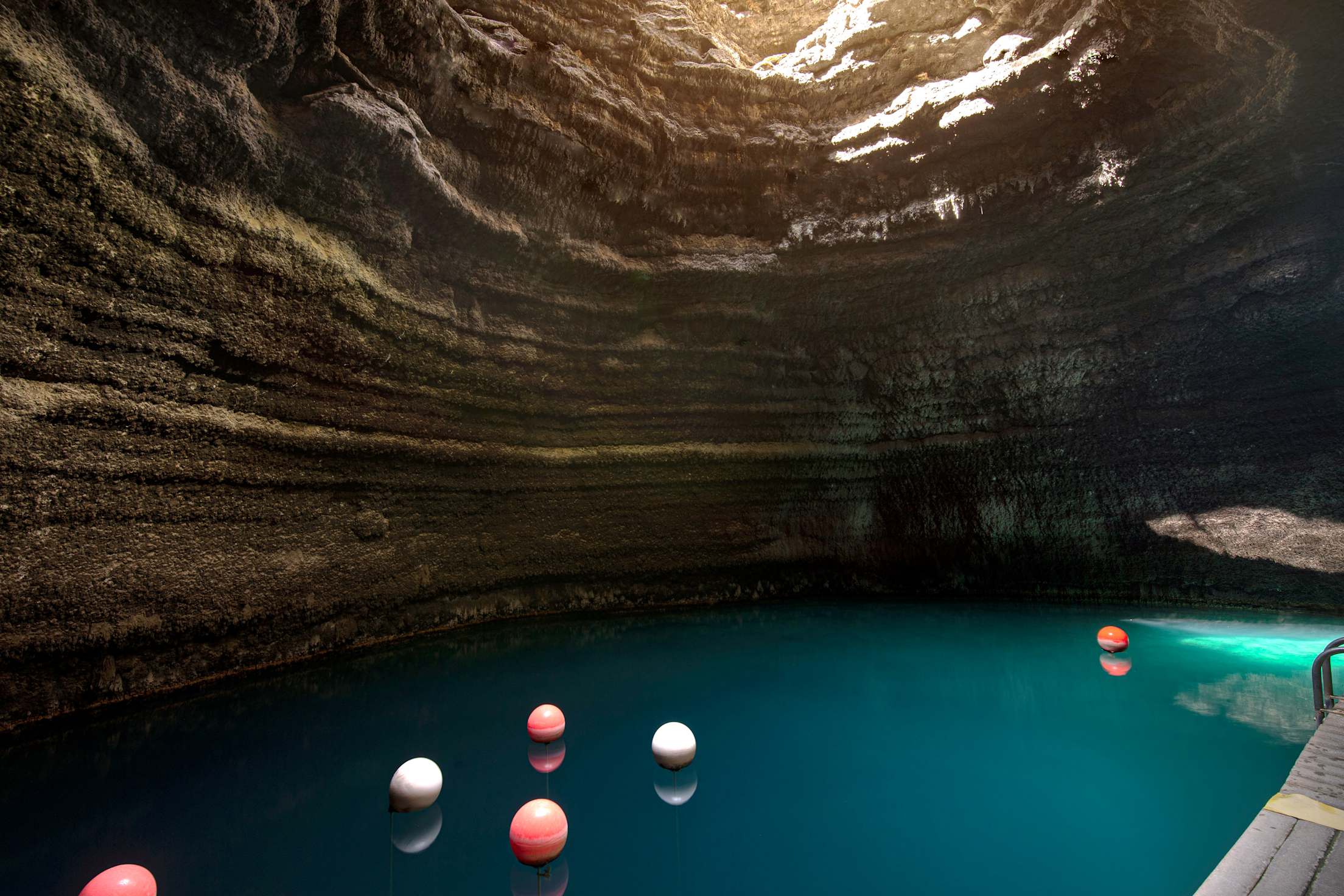 Deep blue water inside the The Crater at Homestead in Midway, Utah.