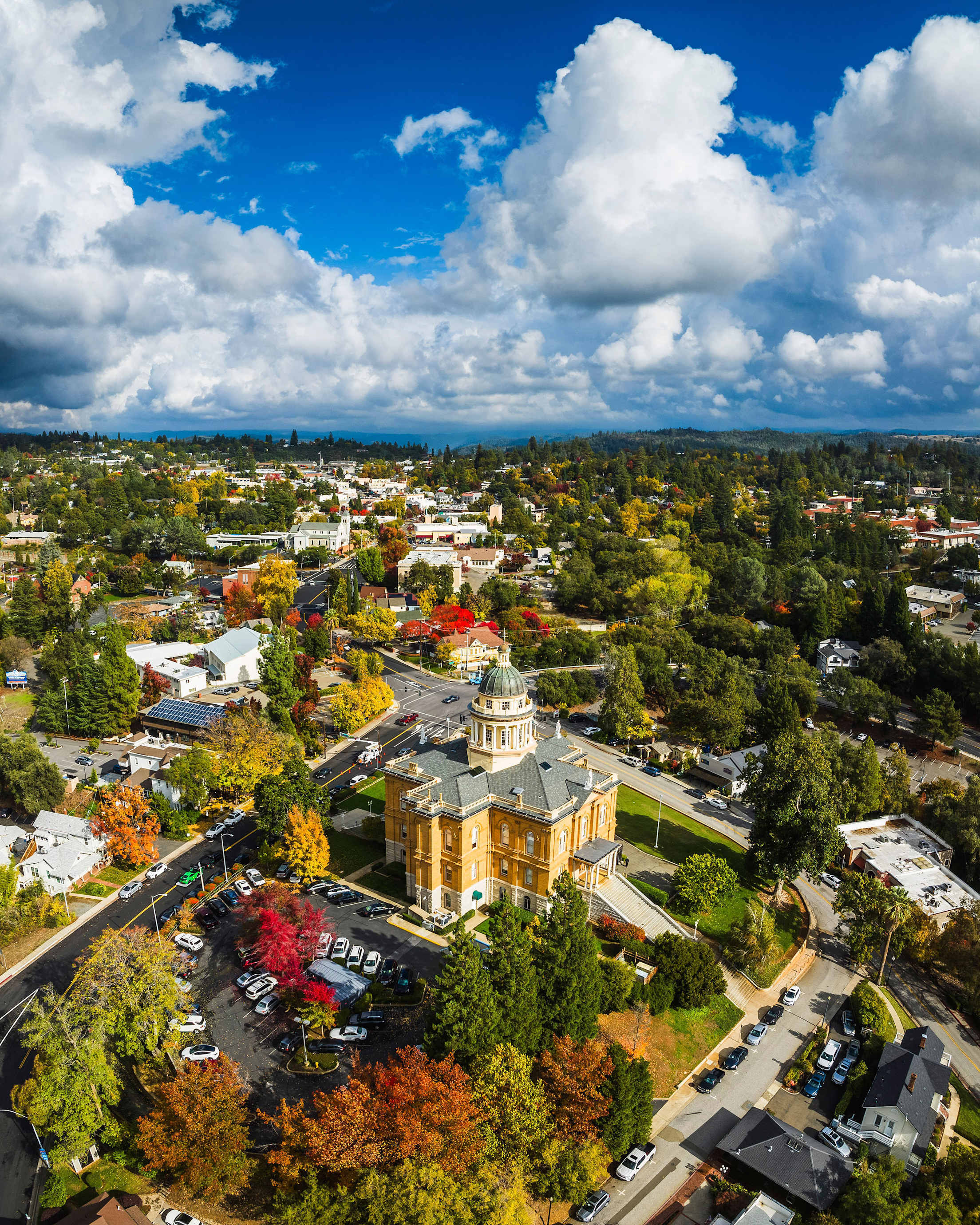 Aerial view of the historic Placer County Superior Court in Auburn, Washington