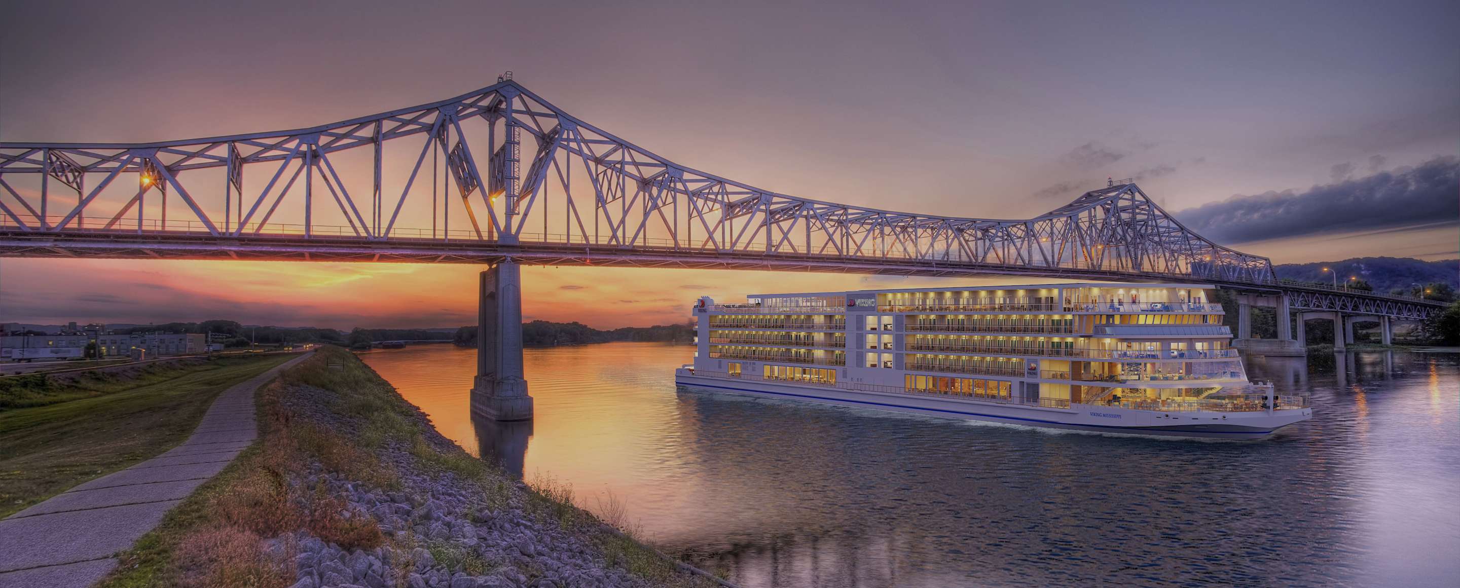 rendering of viking river ship sailing mississippi river