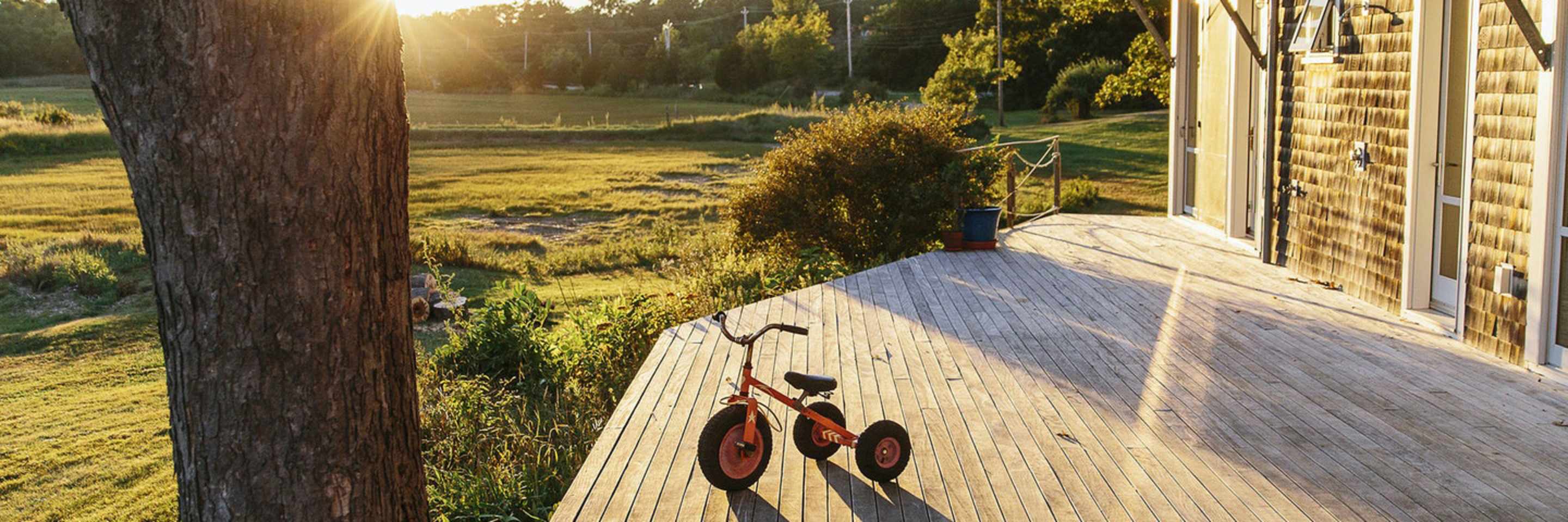 A beautiful deck at sunset.