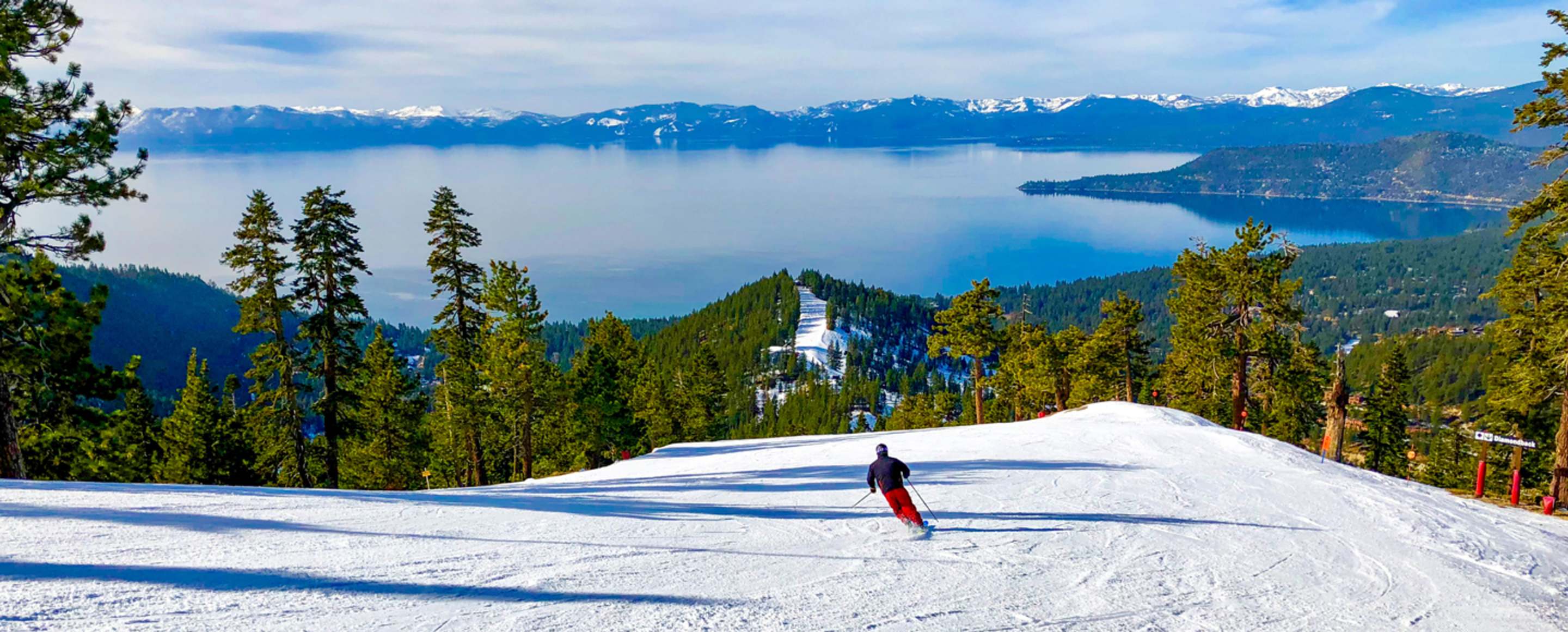 snow skier on slope near lake tahoe