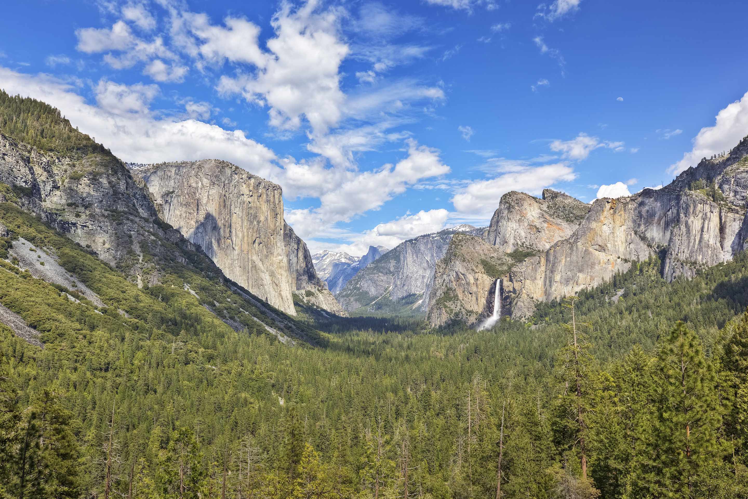 Yosemite Valley seen on a partly cloudy spring day.