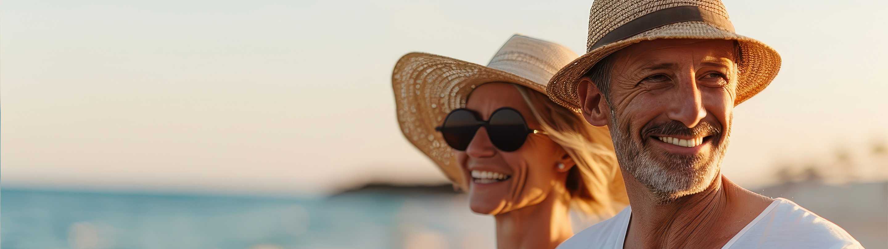 Smiling couple, on the beach.