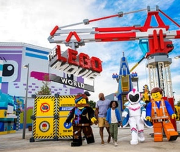 legoland entrance with family and characters