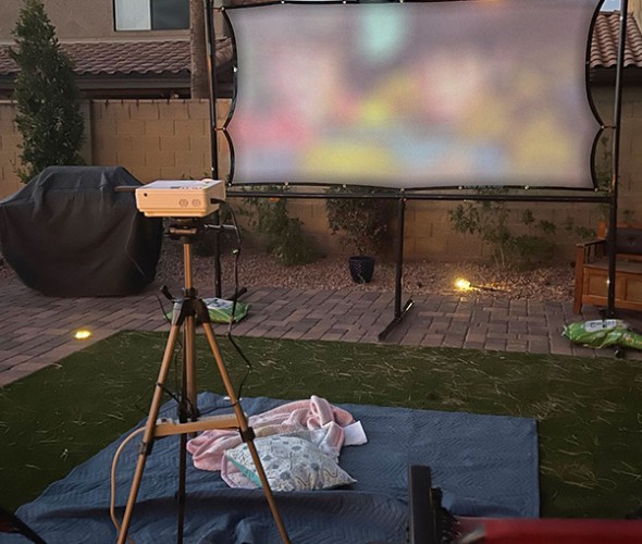 a backyard movie setup