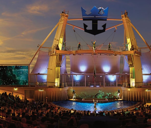 performers in aquatheater on royal caribbean cruise