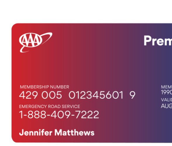 Example of AAA Premier Membership Card showing Members receive maximum travel benefits