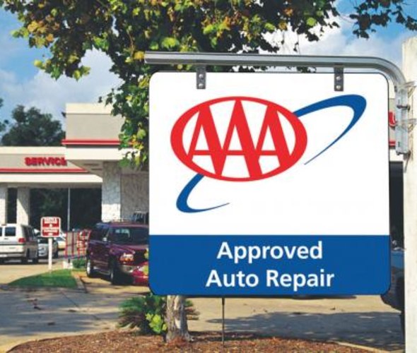 location of a AAA approved auto repair shop sign