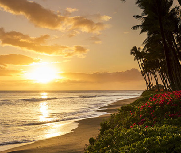 Kaanapali beach at sunset on Maui, Hawaii