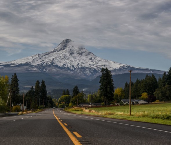 highway in front of Mount Hood, Oregon