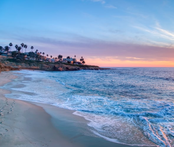 beach at sunset in san diego california