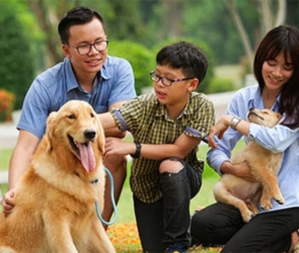 Family with a dog