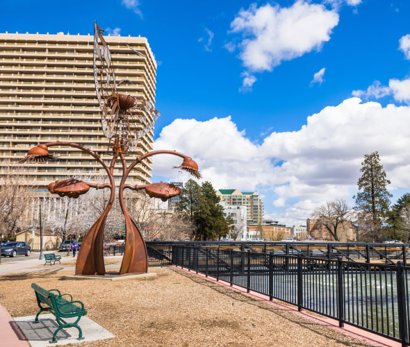 Sculptures on the bank of the Truckee River in downtown Reno, Nevada.