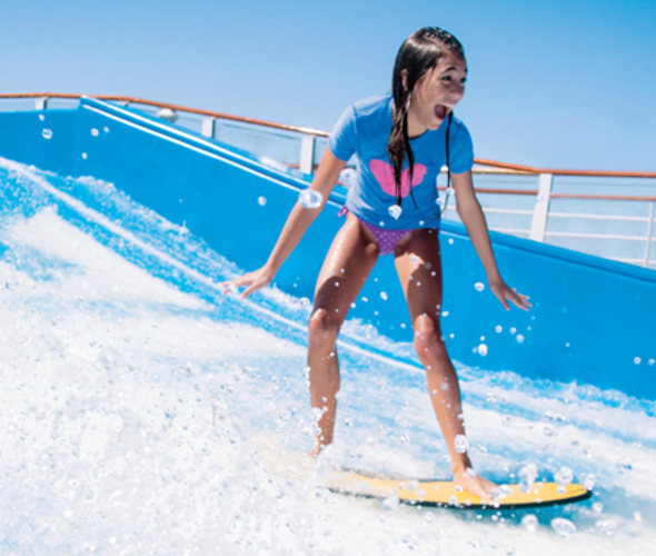 young girl on royal caribbean flowrider