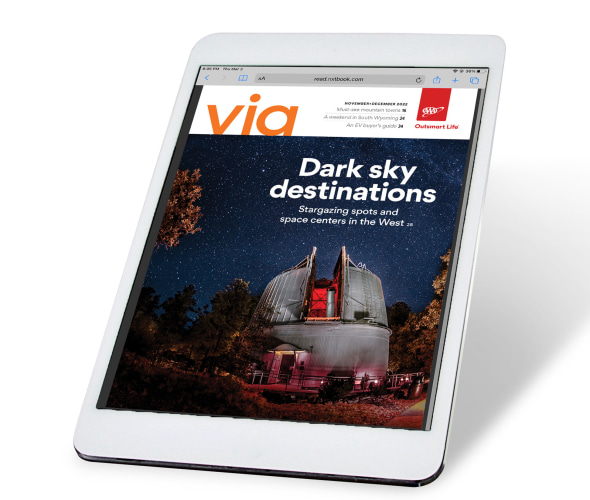 Via Magazine November December 2022 digital magazine cover on a tablet.
