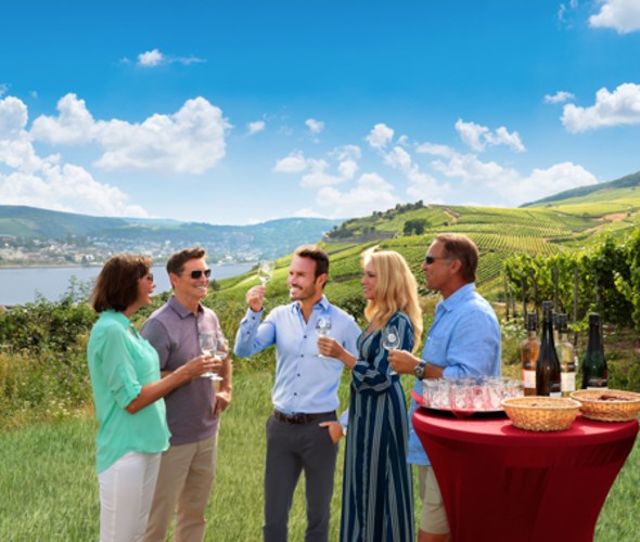 guests enjoying a wine tasting on an ama waterways river cruise