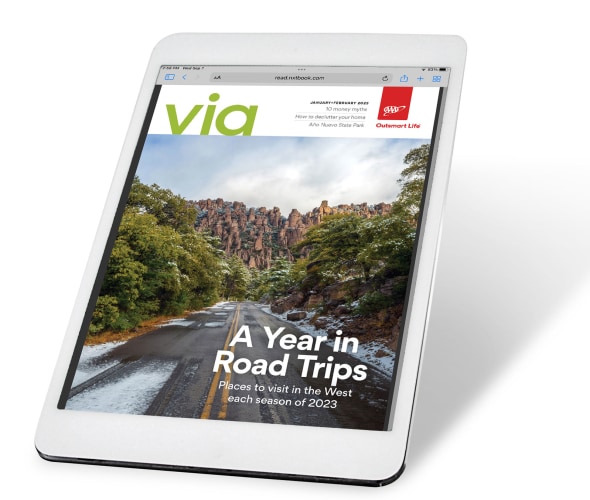 Via Magazine January February 2023 digital magazine cover on a tablet.