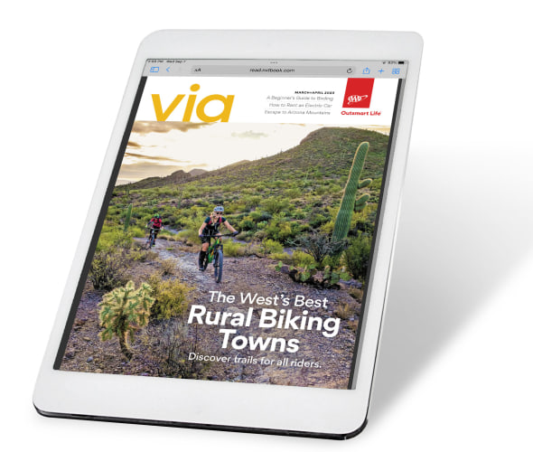 Via Magazine March April 2023 digital magazine cover on a tablet.