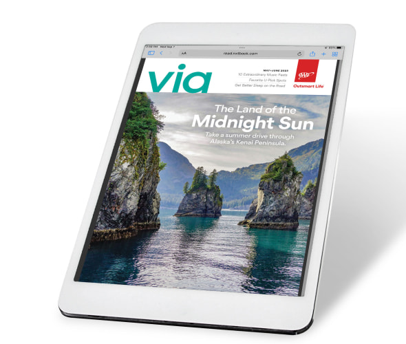 Via Magazine May June 2023 digital magazine cover on a tablet.