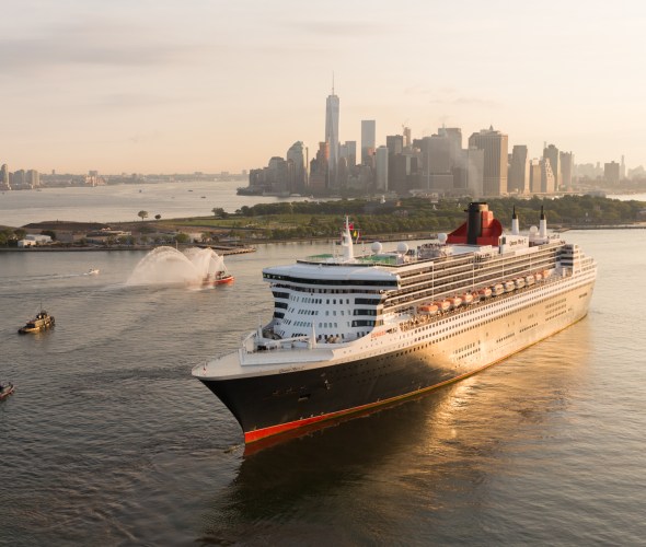 Cunard's Queen Mary 2 cruise ship leaving New York City.