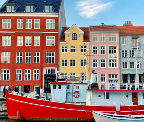 Colorful row houses in the canals of Copenhagen