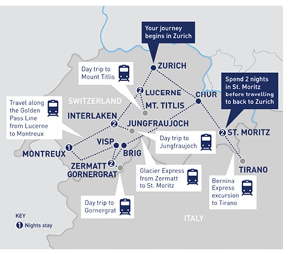 Map of stops in Switzerland