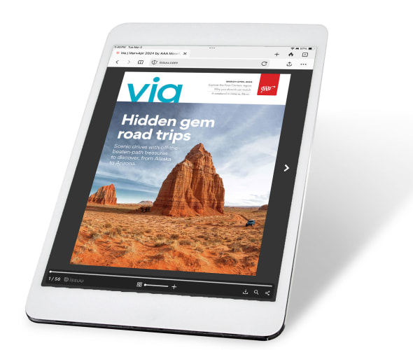 Via Magazine March April 2024 digital magazine cover on a tablet.