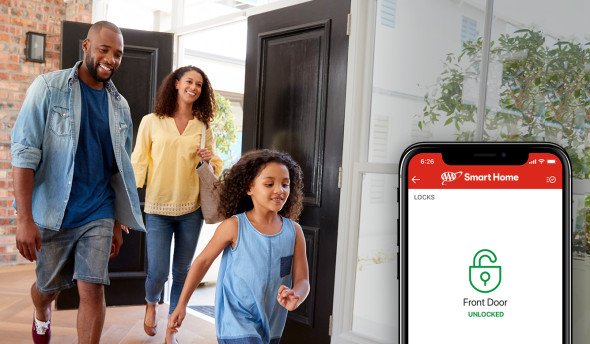 Family entering home