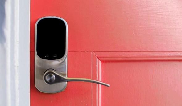 Smart door lock on door