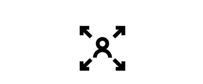 multi-site management icon is person with four arrows pointing away