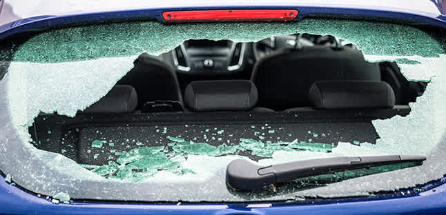 smashed rear window needing repair